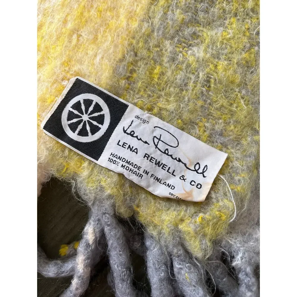Vintage Lena Rewell 100% Mohair Yellow Made in Finland Throw Blanket